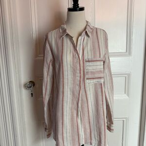 Sanctuary Women’s Cotton Linen Blend Striped Pull Over Shirt pink Cream Small